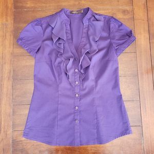 The Limited Essential ruffle front purple short sleeve shirt